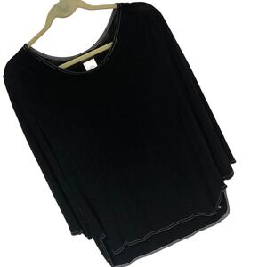 Citiknits Black Slinky Knit Contrast Stitch Tunic Top Womens M Sporty Minimalist